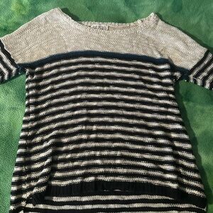 Pink Rose Striped Black and Cream Sweater